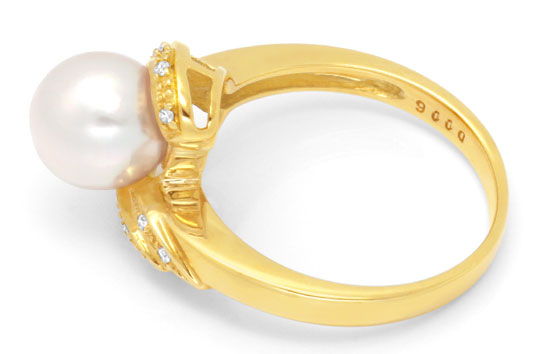 Foto 3 - Ring mit Südseeperle, 10 Diamanten Gelbgold, S4733